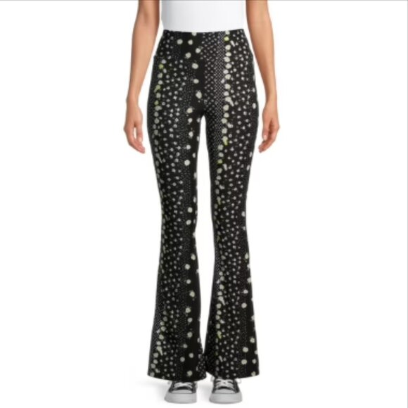 No Boundaries Juniors' Knit Flare Pants Black Floral Print Size Large - Picture 1 of 8